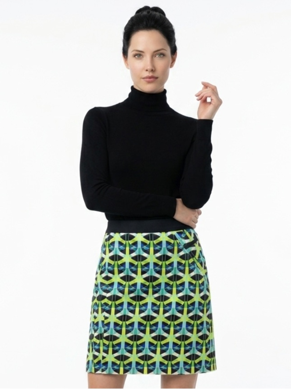 ETCETERA Geometric Pencil Skirt Stretch Lined Career Mini Green Pockets